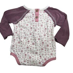 Burts Bees Baby one piece outfit 3-6 months girls pink white floral long sleeve